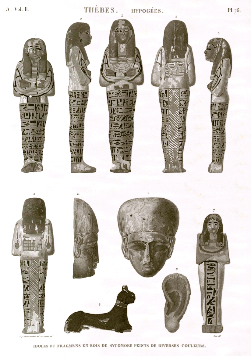 Pl. 76 - Idols and fragments of sycamore wood painted in various colors