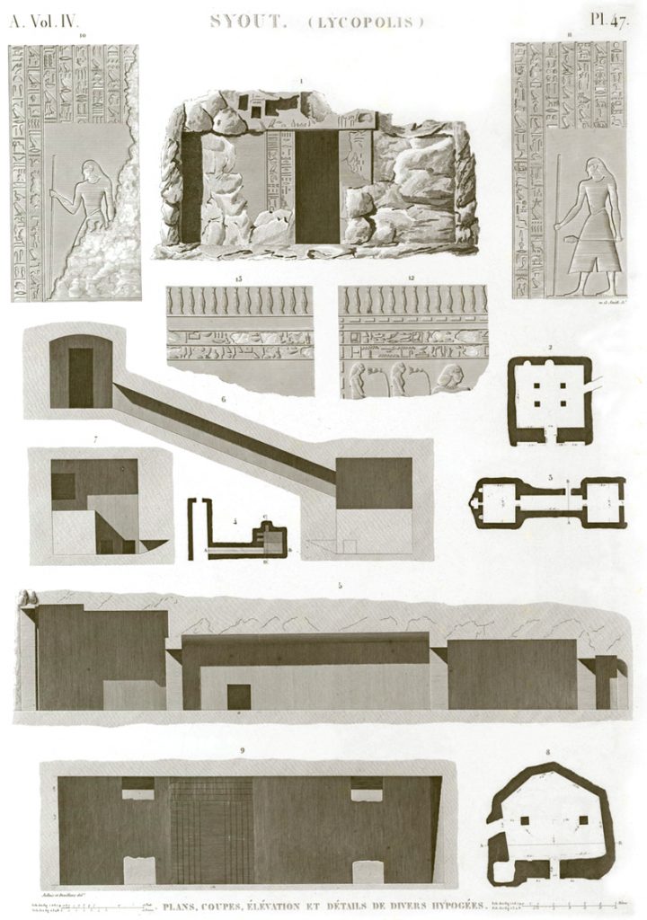 Pl. 47 - Plans, sections, elevation and details of various hypogeums
