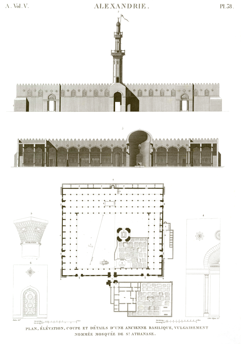 Pl.38 - Plan, elevation, section and details of an old basilica, popularly called Mosque of St. Athanasius