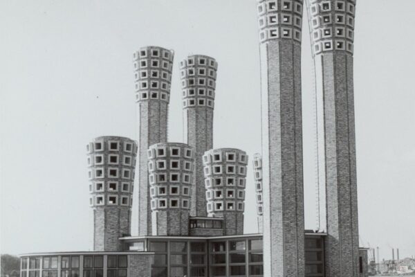 Ventilation towers of the Velsertunnel by Dirk Roosenburg, Velsen, Netherlands, 1957