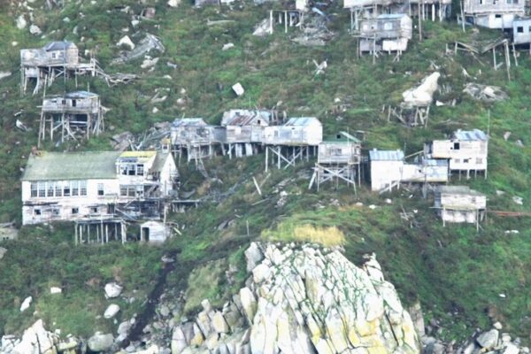 Stilt houses of Ukivok on the cliffs of King Island, Alaska