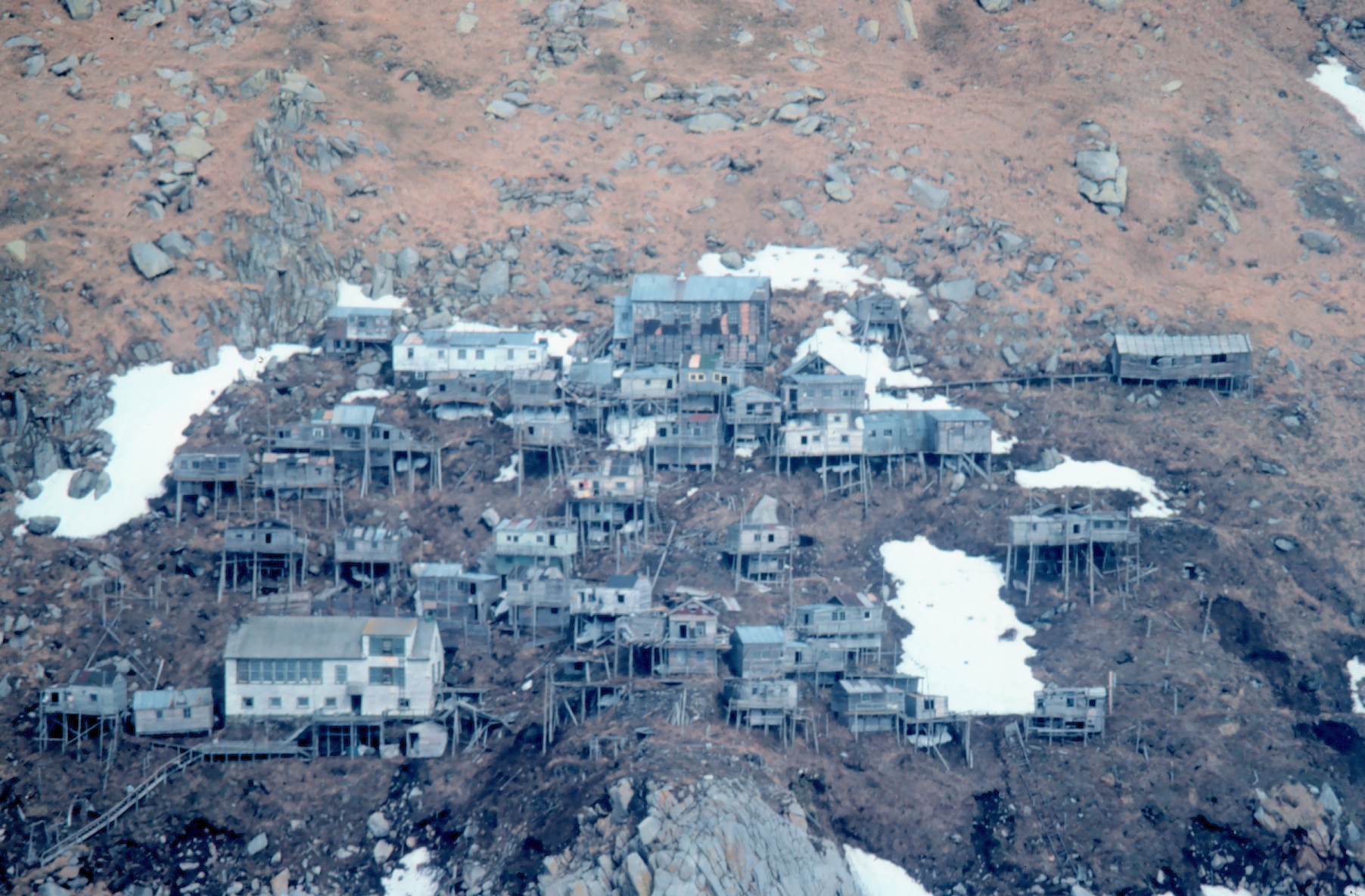 The stilt village of Ukivok - Located on King Island in the Bering Strait. 1875, Captain Budd Christman