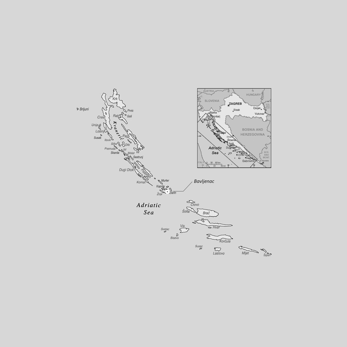 Bavljenac Map Croatia Archipelago Adriatic Sea
