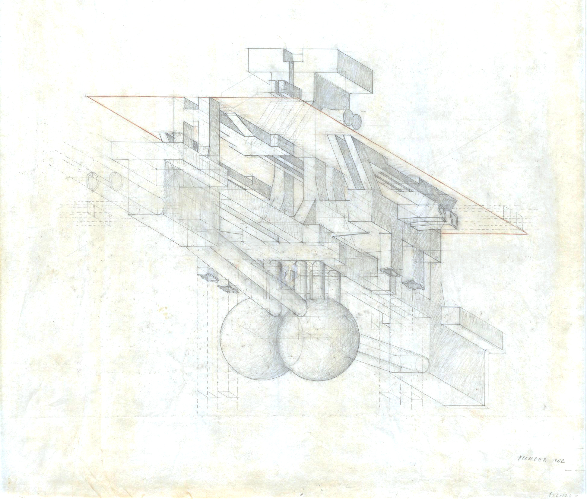 Nucleus of an Underground Building, project, Perspective Walter Pichler