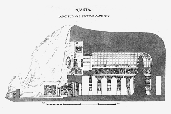 Section drawing of an Ajanta cave, India