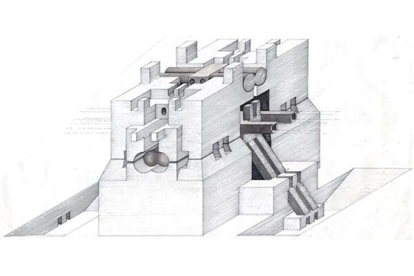 Drawing of an underground building by Walter Pichler
