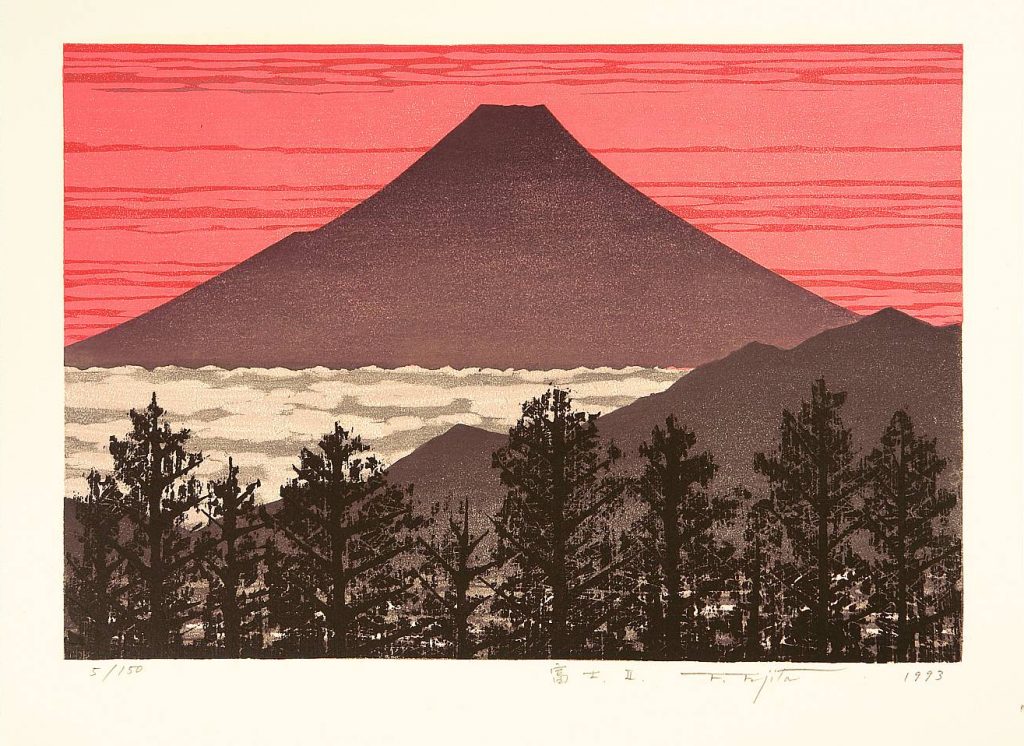 Monochrome Woodcut Kitaoka Fumio Mount Fuji