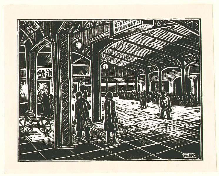 Monochrome Woodcut Kitaoka Fumio Face of Tokyo