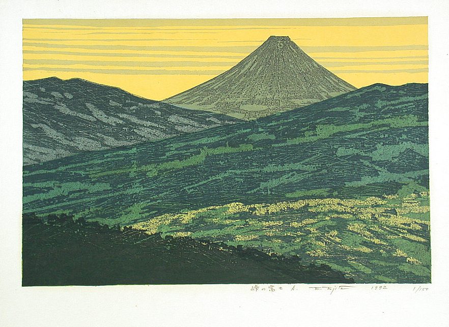 Monochrome Woodcut Kitaoka Fumio Mount Fuji