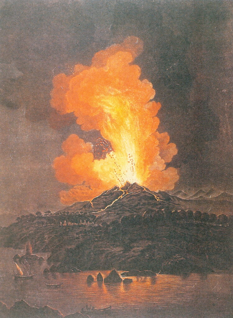 Eruzione dell'Etna del 1766, incisione colorata di Alessandro d’Anna